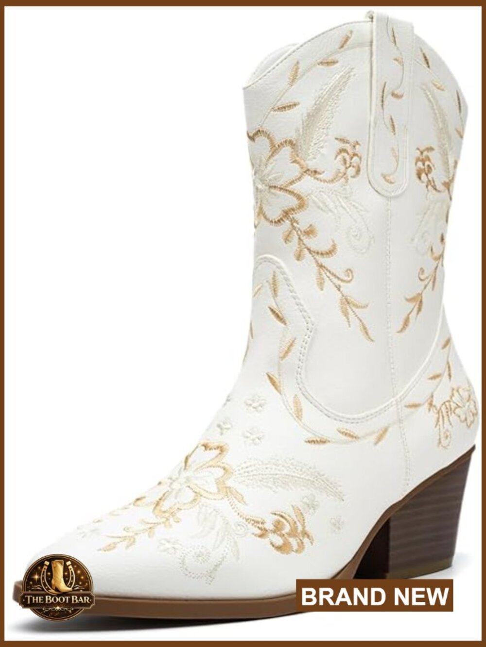 Wide Calf Cowboy Boots Western Cowgirl Mid Calf Chunky Heel Zip Up Pointed Toe